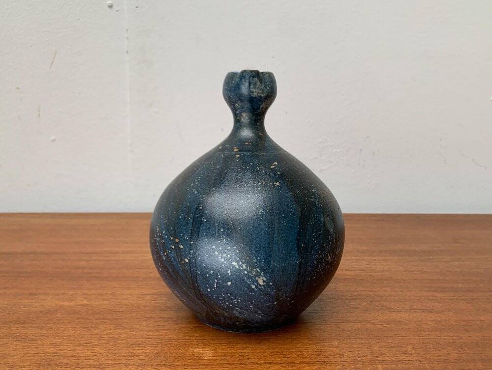 Vintage German brutalist studio pottery vase carafe by Gerhard Liebenthron, 1980.