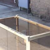 Post-modern low window in brass and smoked glass, 1970s