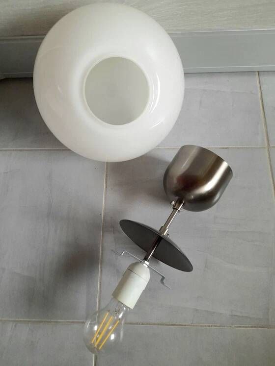 Ceiling light in opaline and chrome metal