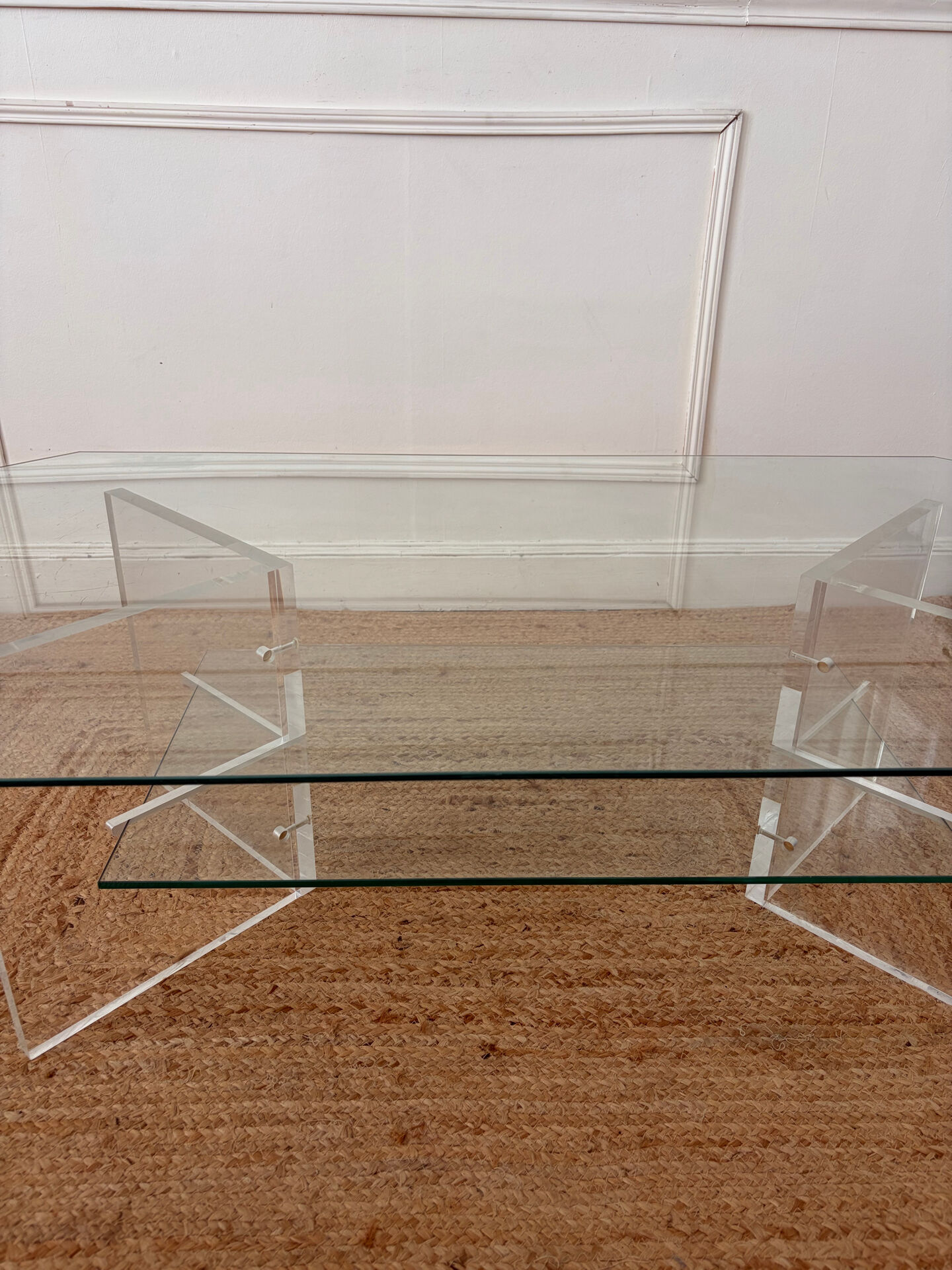 Table basse en Plexiglas et verre vintage 