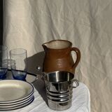 Set consisting of 6 beige flat plates with a blue rim + 3 deep plates.