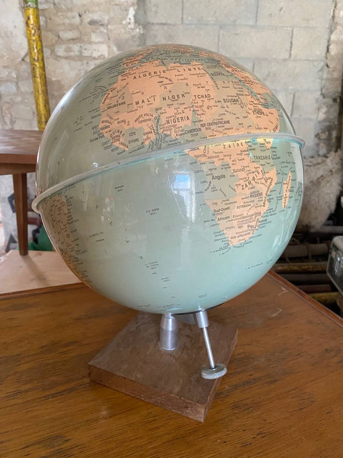 Vintage Globe with Wooden Stand from the 40s-50s