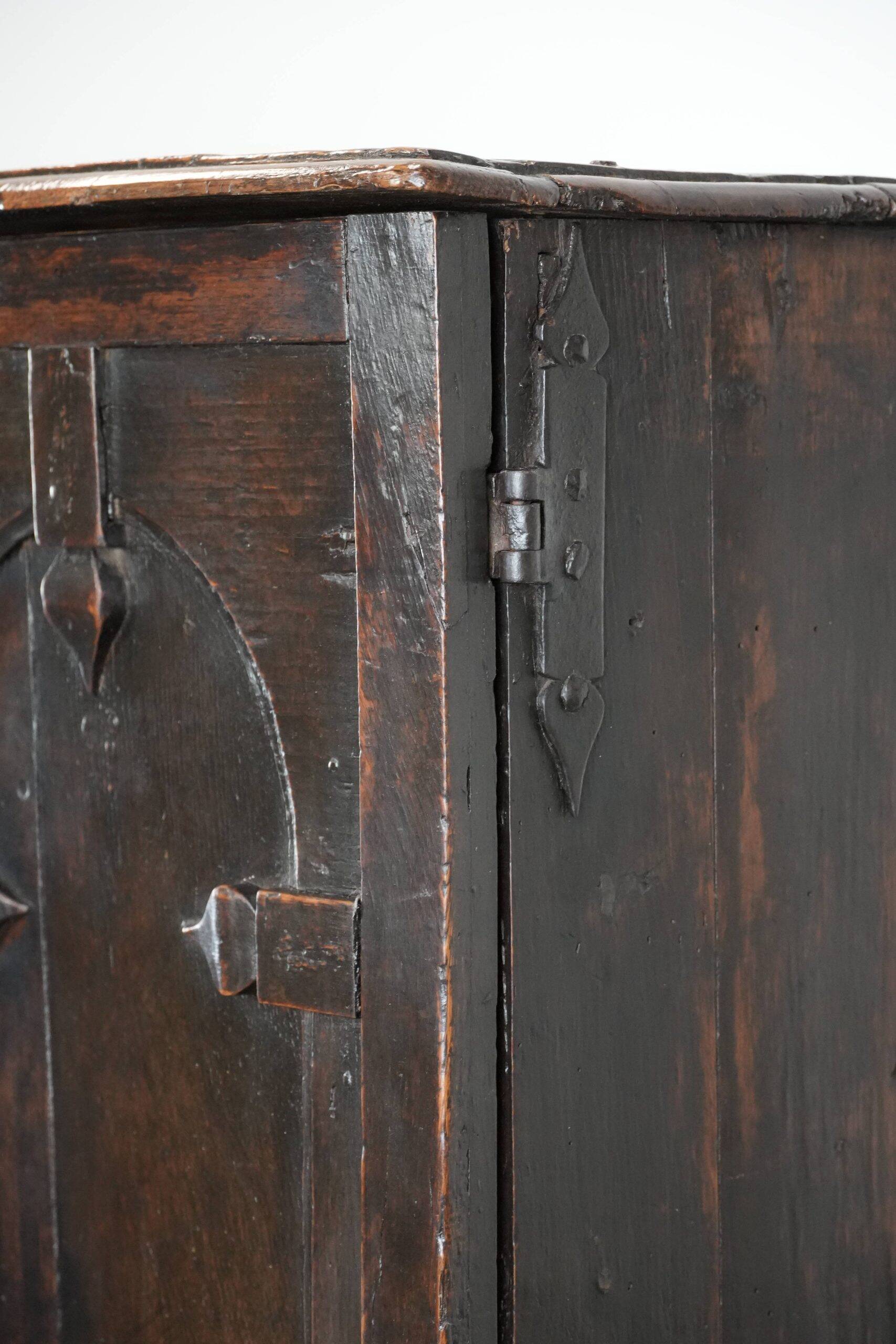 Unique antique English cabinet on stand made of oak from the 17th century