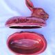 Ceramic terrine model rabbit dark red vintage