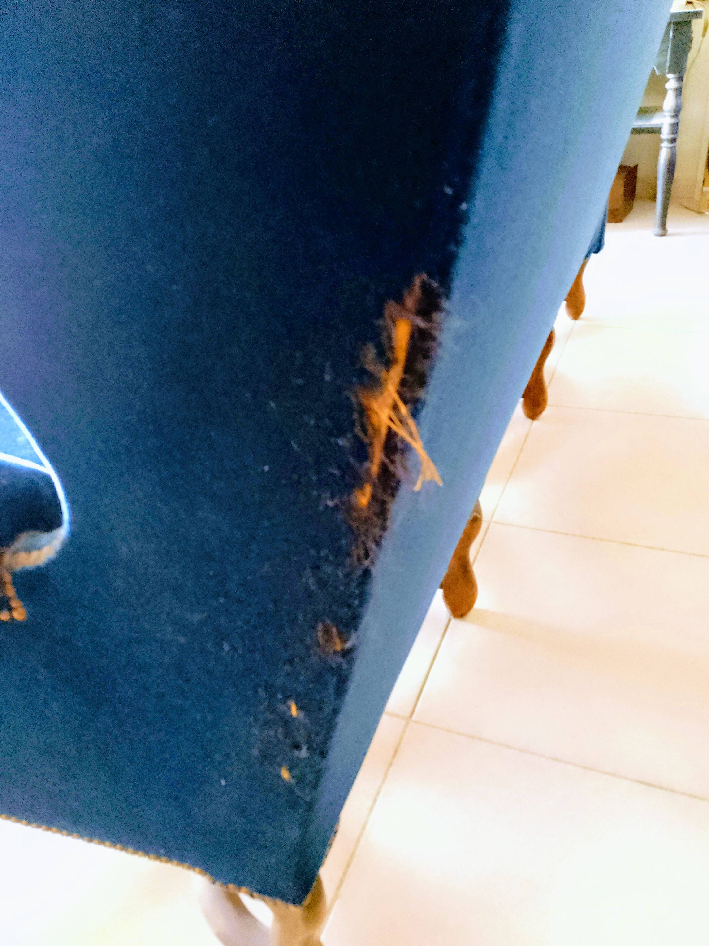 3 seater blue velvet sofa