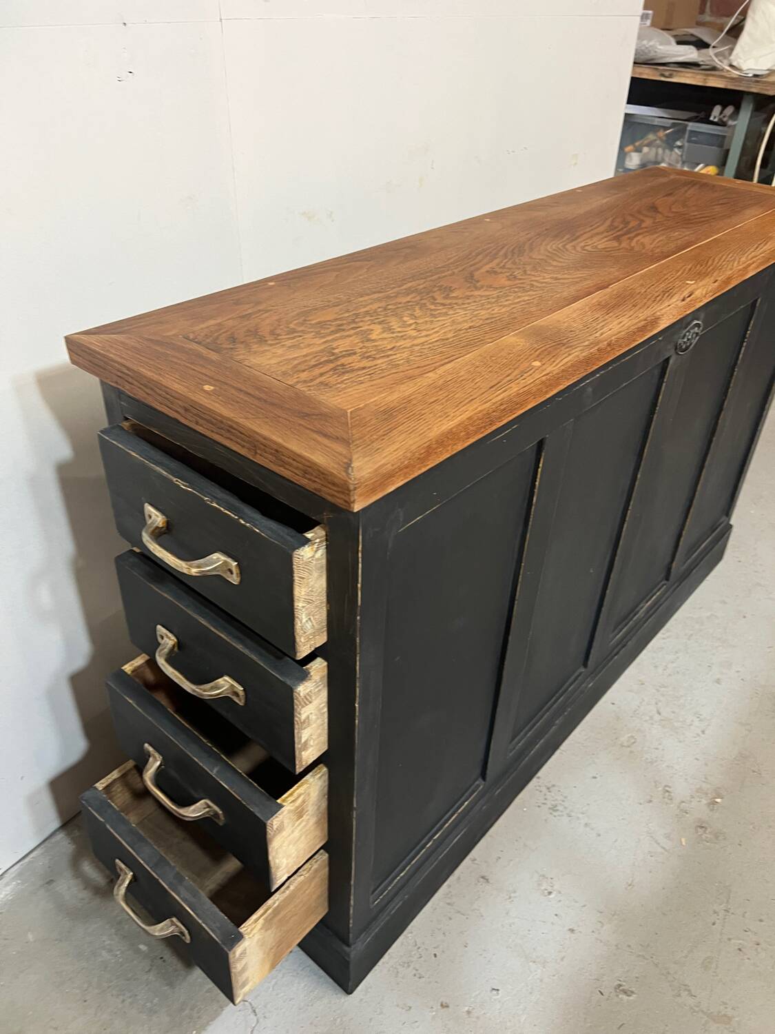 Old oak workshop drawer unit