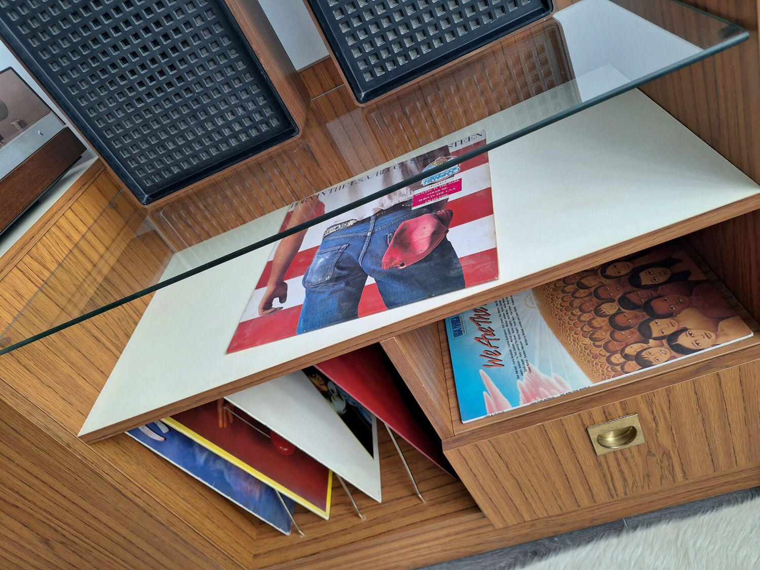 Vintage record player cabinet, designer hi-fi radio sideboard