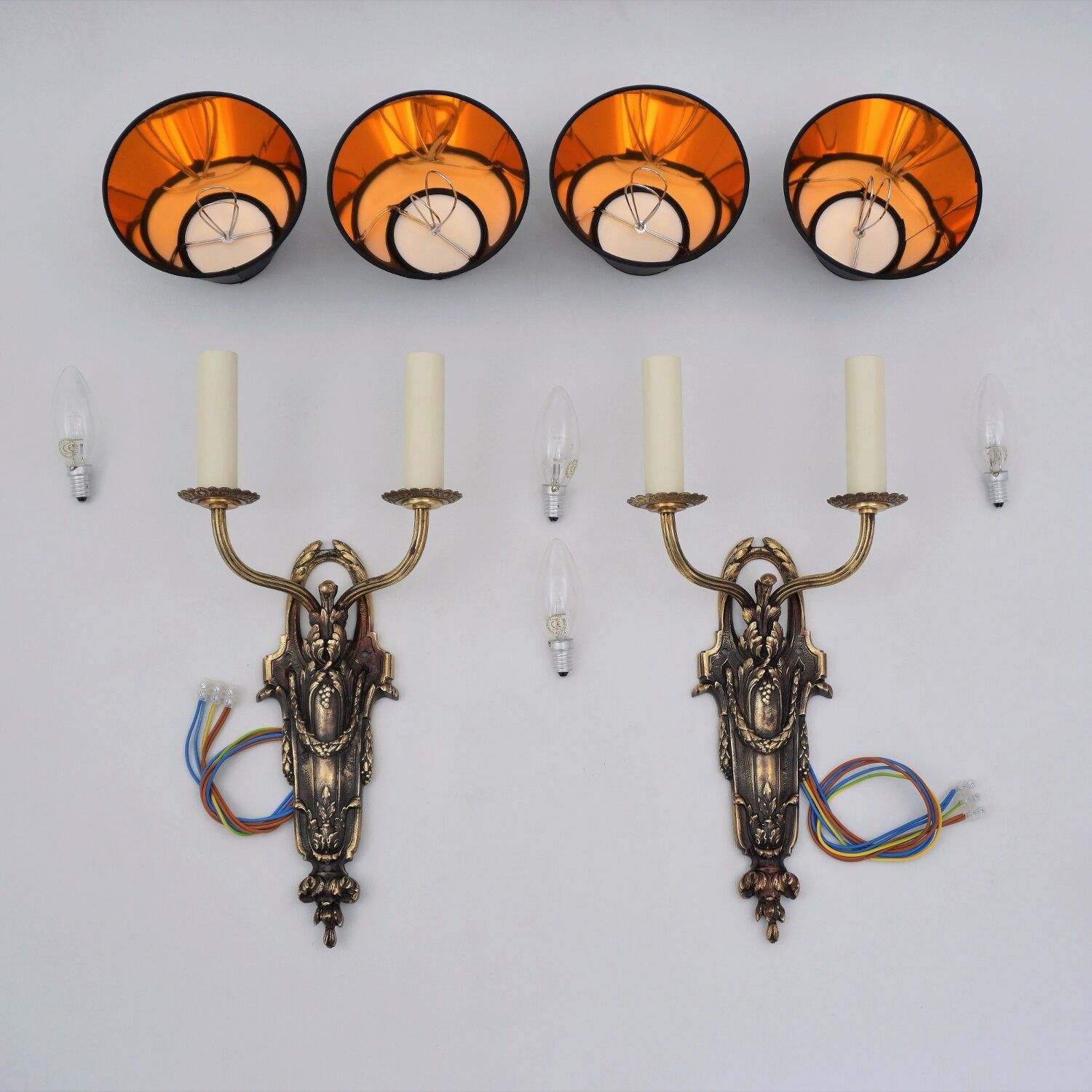 Pair antique sconces wall lights LB Deposé Leboullanger Freres, gilt bronze, 1900 ca, French