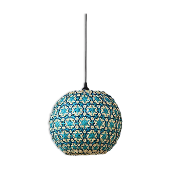 Turquoise Rattan Chandelier