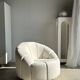 Large white circular armchair, white fabric upholstery