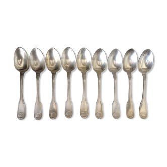 Set of 9 large spoons silver metal Christofle model arcantia vendome shell