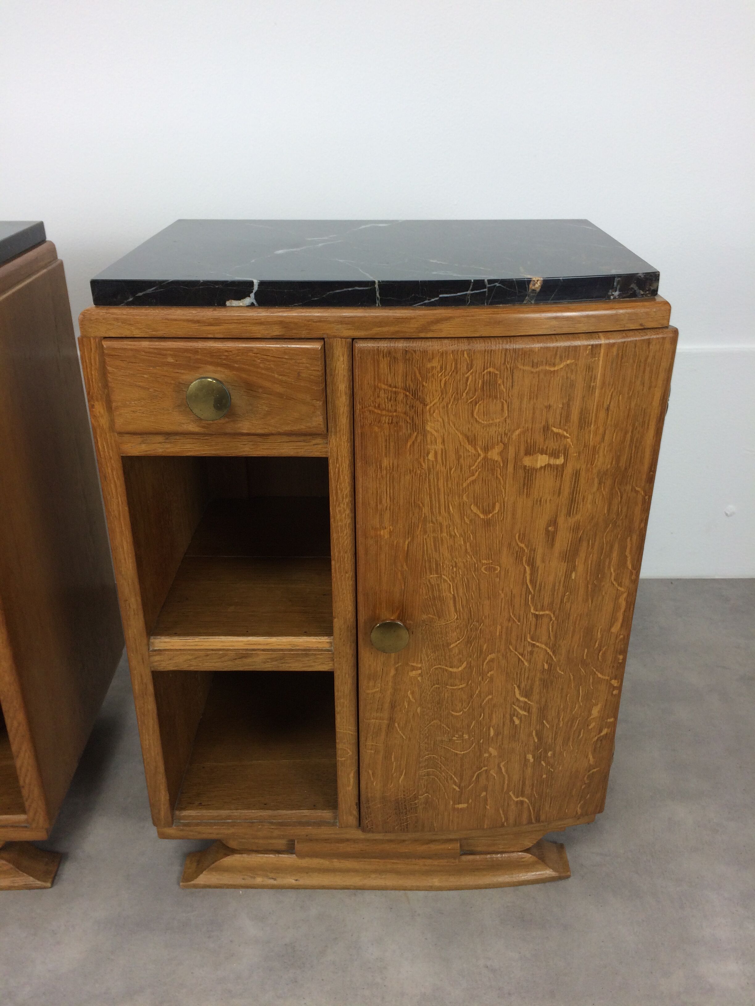 Pair of bedside tables art deco style marble black portor