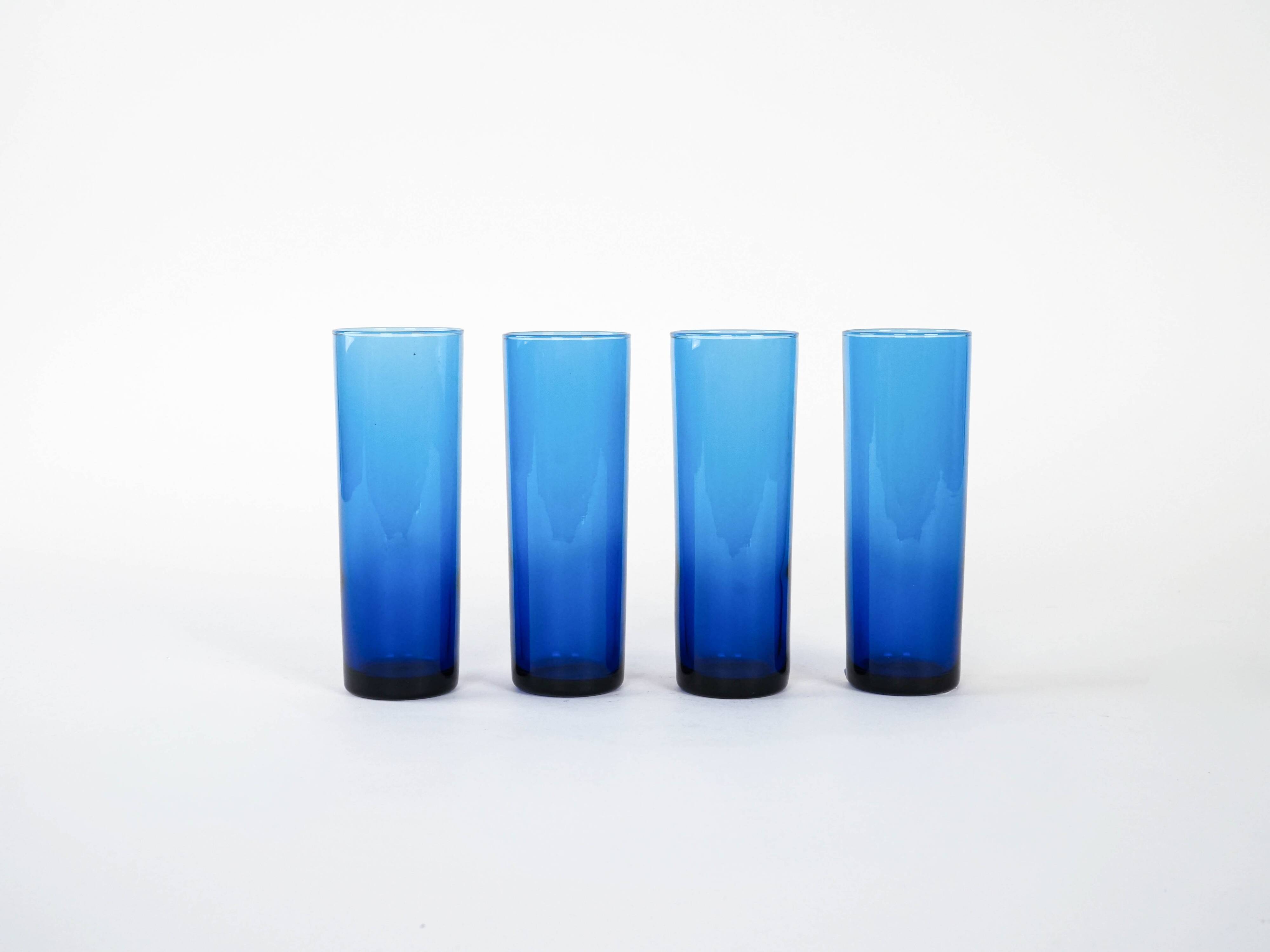 Set of cobalt glasses, Italian design, 1970s, manufactured in Italy