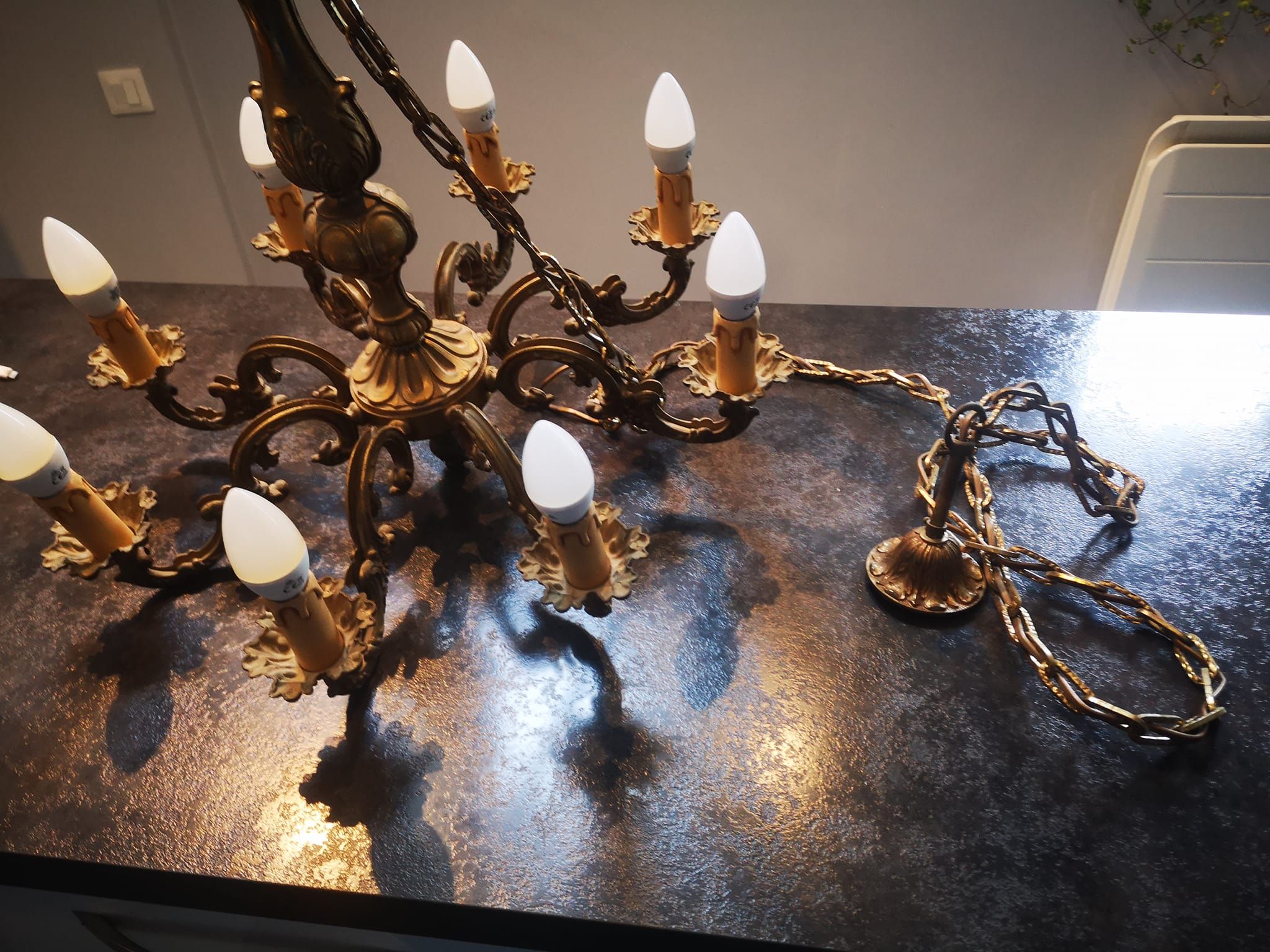 Old chandelier 8 fires / 8 branches gilded bronze Louis XVI TBE