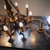 Lustre ancien 8 feux 8 branches en bronze doré Louis XVI TBE