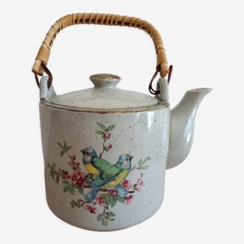 Japanese ceramic teapot painted bird décor