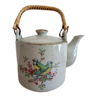 Japanese ceramic teapot painted bird décor