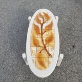 Vintage oval wooden and ceramic coffee table signed Dan - Vallauris