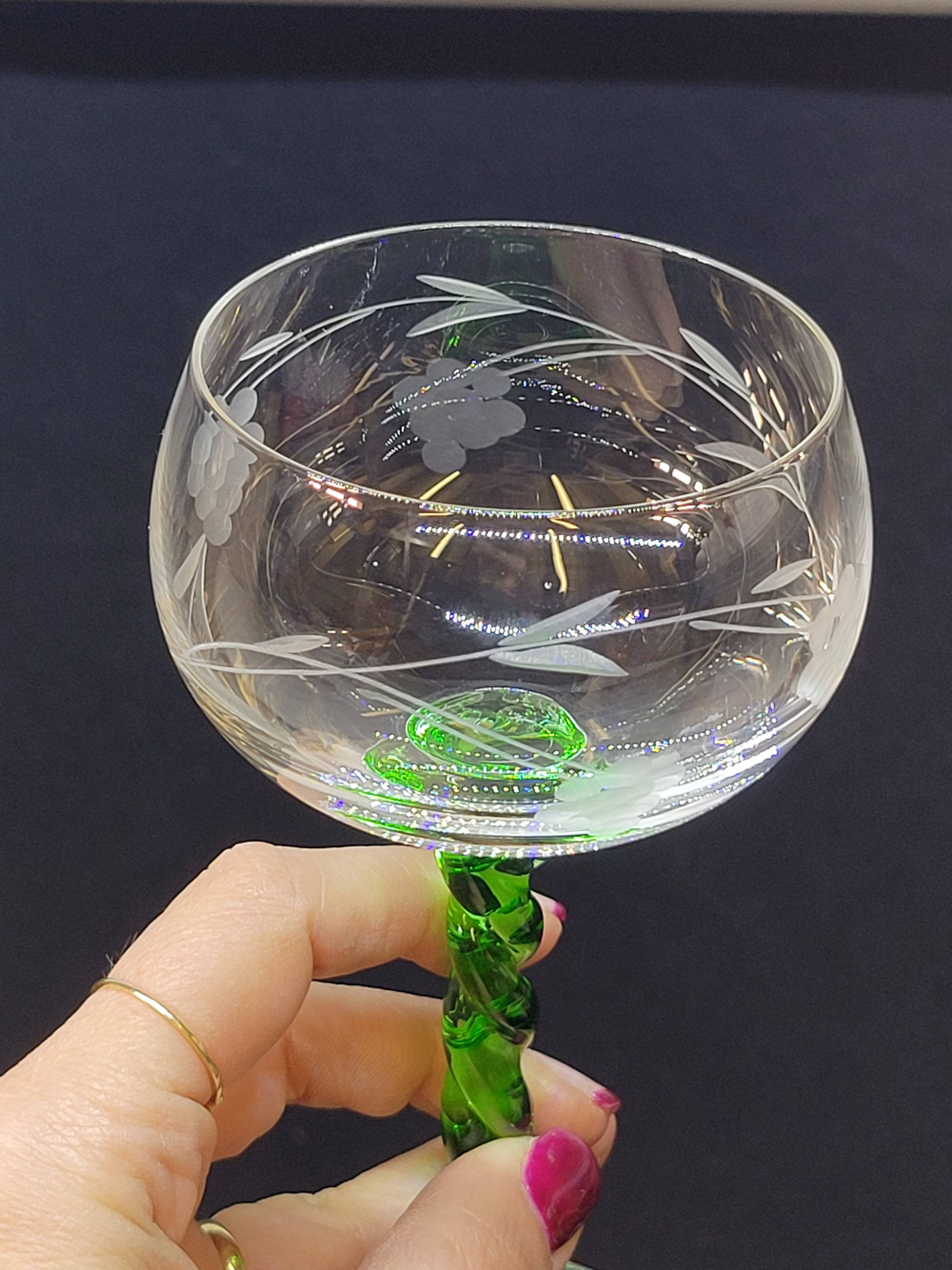 10 alsace white wine glasses in cut crystal with twisted green foot