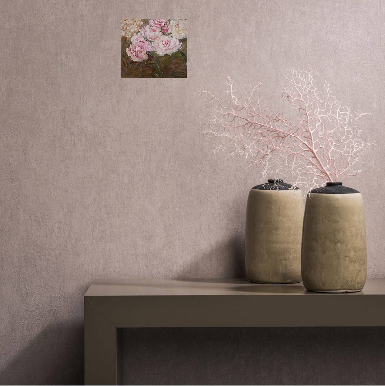 Peony bouquet painting signed and delivered with its certificate