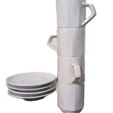 Set of 4 white porcelain cups from Apilco + saucers