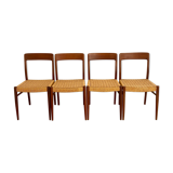 Suite of 4 Scandinavian teak chairs and braided rope
