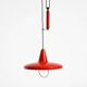 Mid-Century Modern red aluminum pendant lamp, height adjustable, Italy
