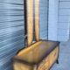 Vintage Scandinavian style dressing table with triptych mirror and bedside table.