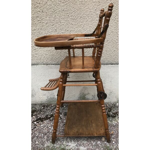 Chaise haute bébé Baumann ancienne bois transformable en petit bureau  vintage | Selency