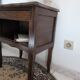 antique dark wood bedside table, cottage, bohemian, curved legs