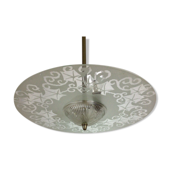 Art Deco metal pendant lamp and glass disc