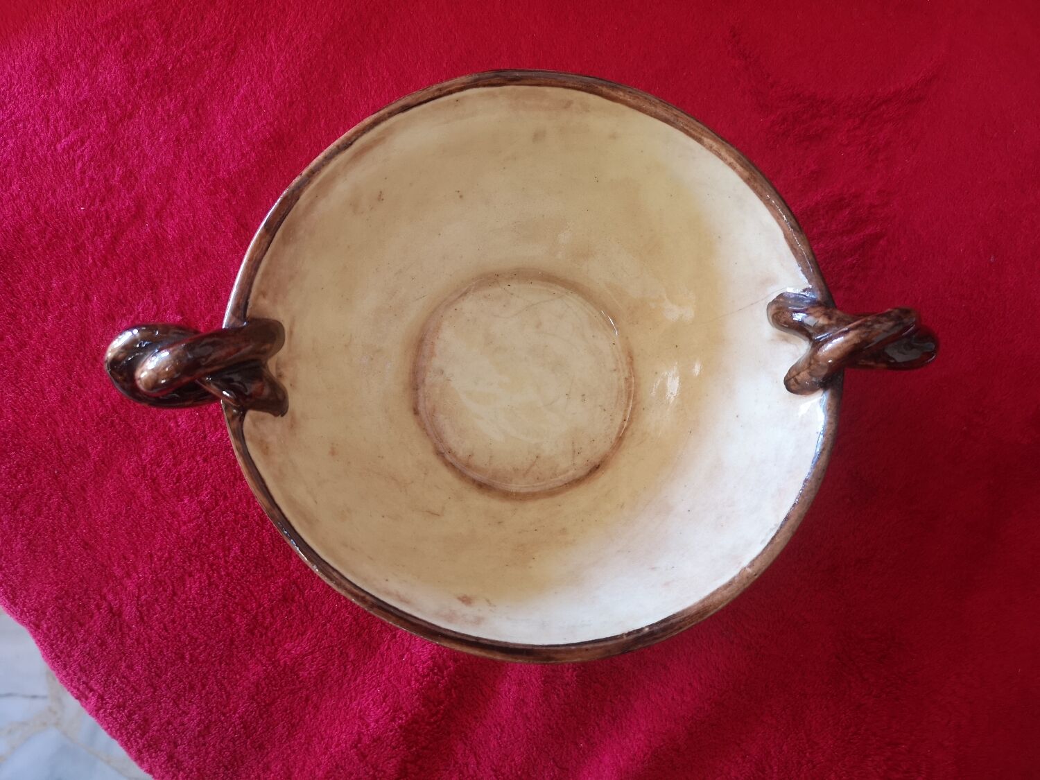 Antique engraved and enamelled ceramic cup