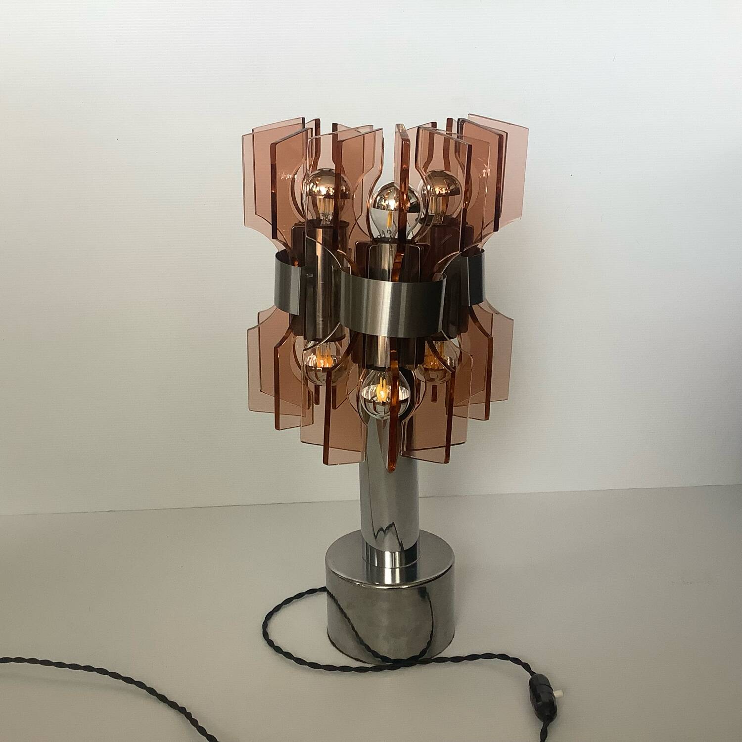 Lamp veca fontana arte smoked glass pink orange vintage 60.s rare