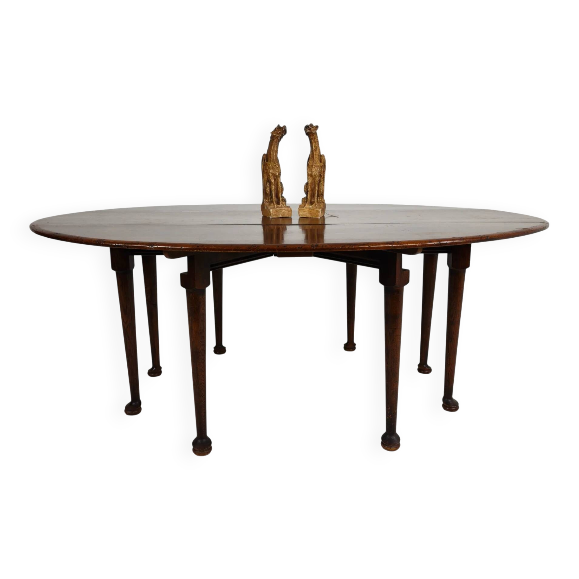 Antique English drop-leaf dining table – Victorian – 8 legs – oval shape – seats 8