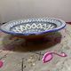 Moroccan dish in handcrafted sculpted ceramic, blue geometric patterns and