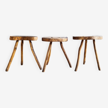 3 oak stools Brutalist style