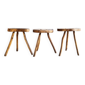 3 oak stools Brutalist style