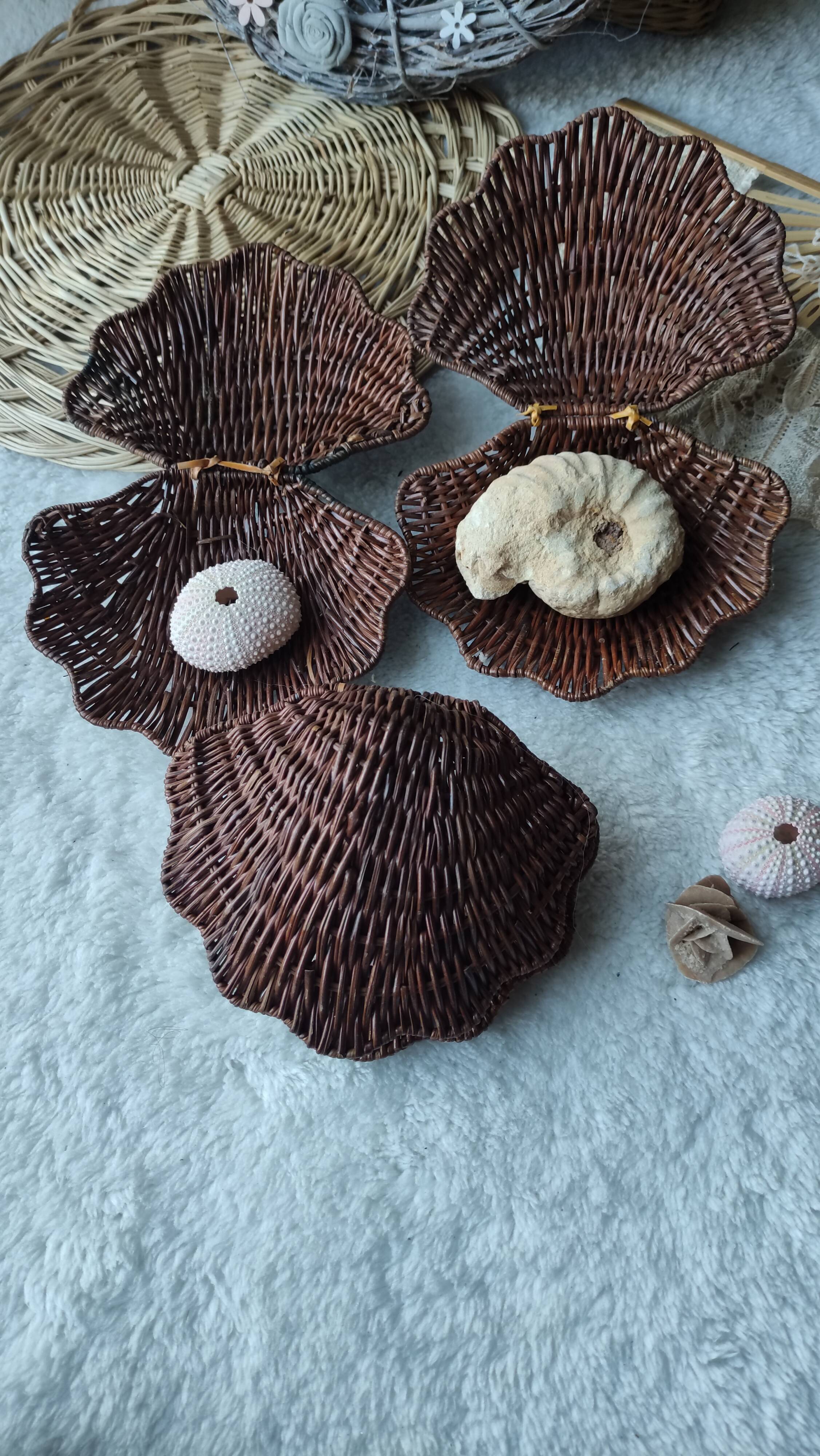 Vintage box in woven wicker shell shape