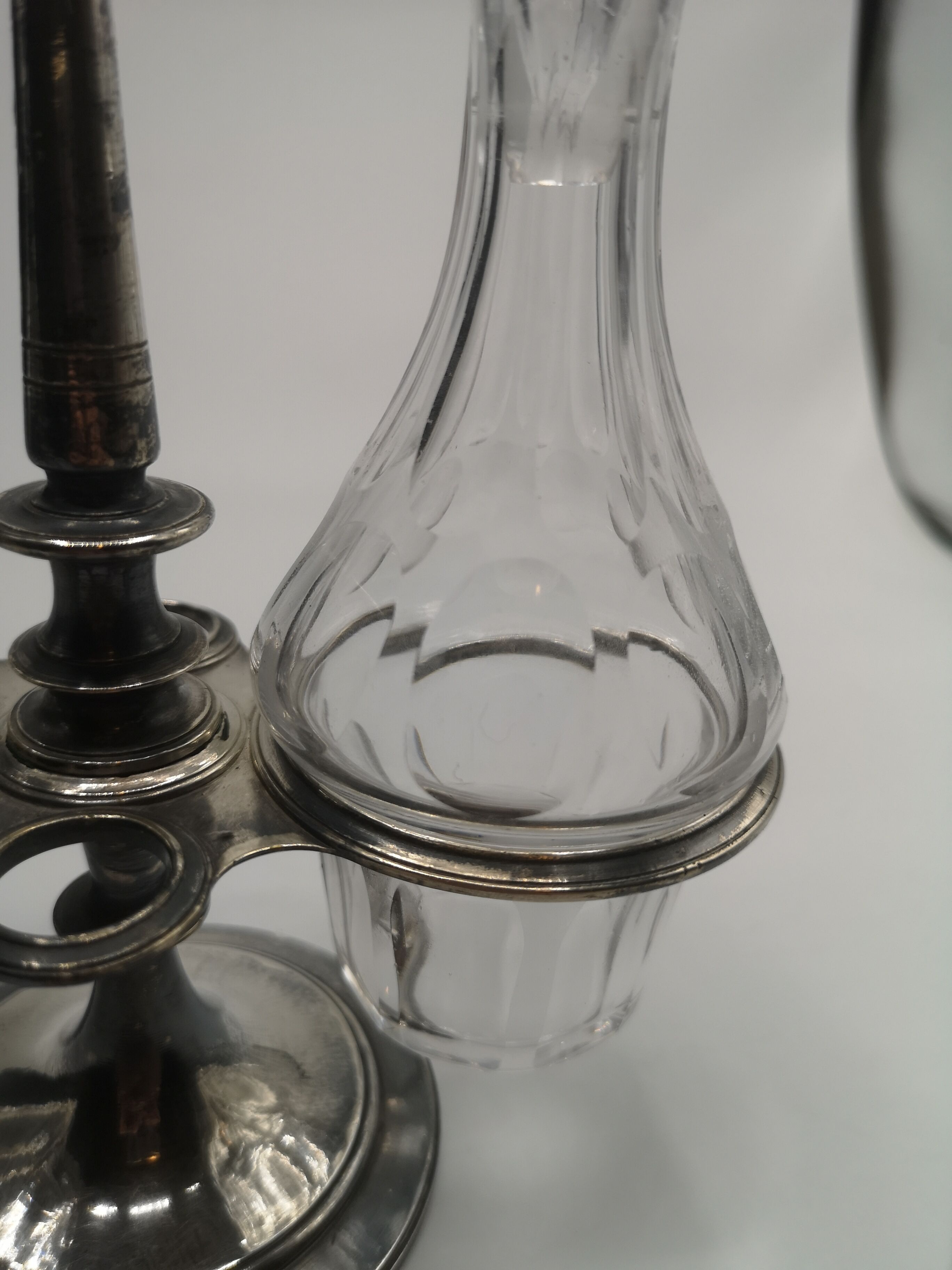Christofle oil and vinegar server in crystal and silver metal