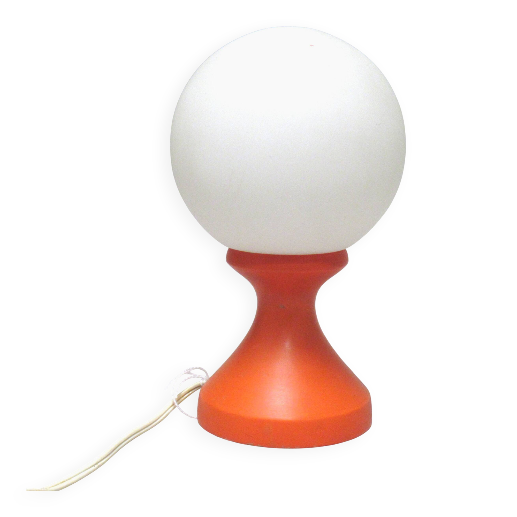 Small 1970s orange tulip-shaped ball lamp on a stand