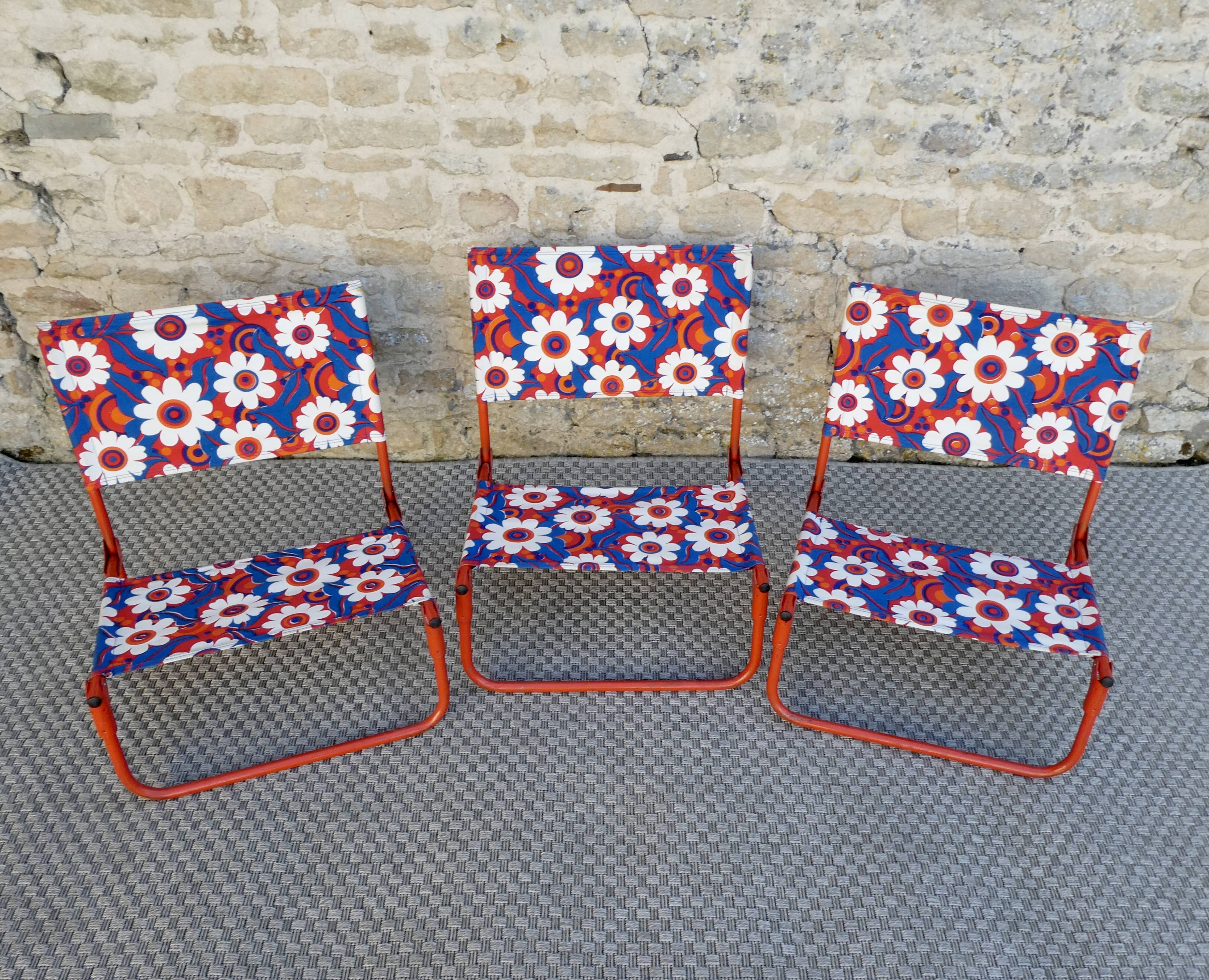 3 retro folding chairs, camping, beach, around 1970