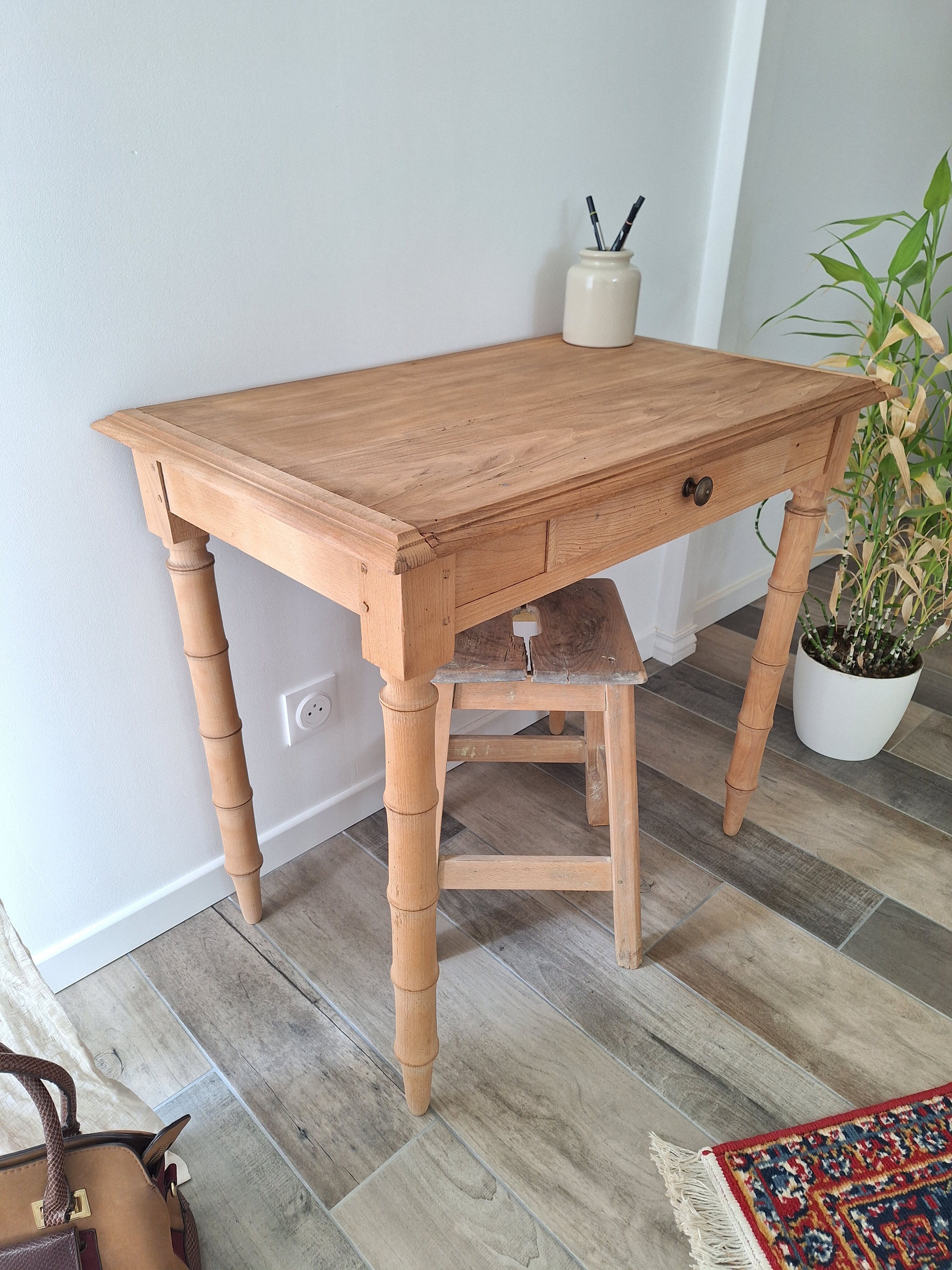 Old beech wood bureau/console/side table with bamboo legs.