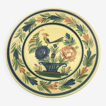 Antique earthenware plate hb henriot quimper floral and bird basket decor