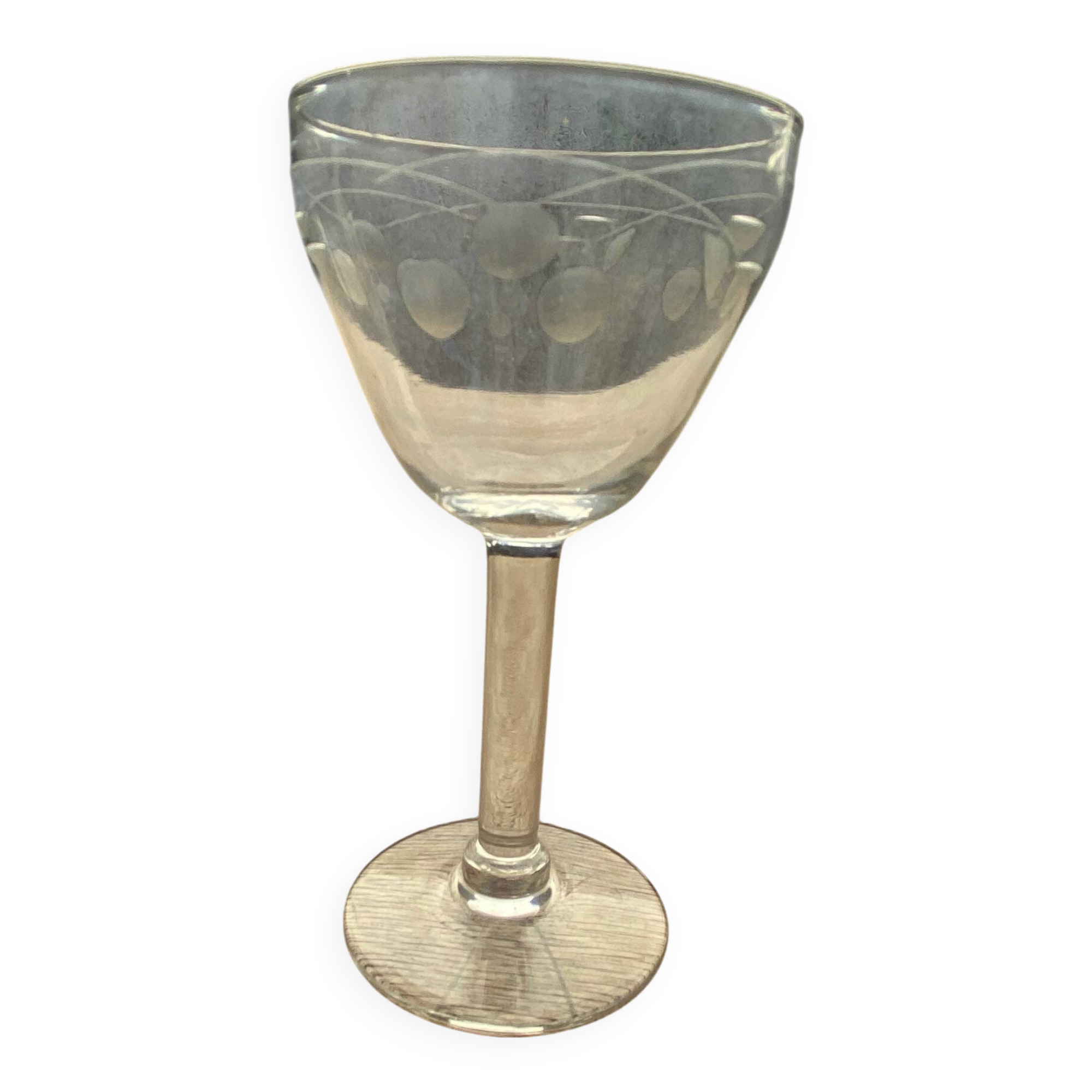 Set of 6 port wine glasses with engraved cherry decor from the 50s/60s