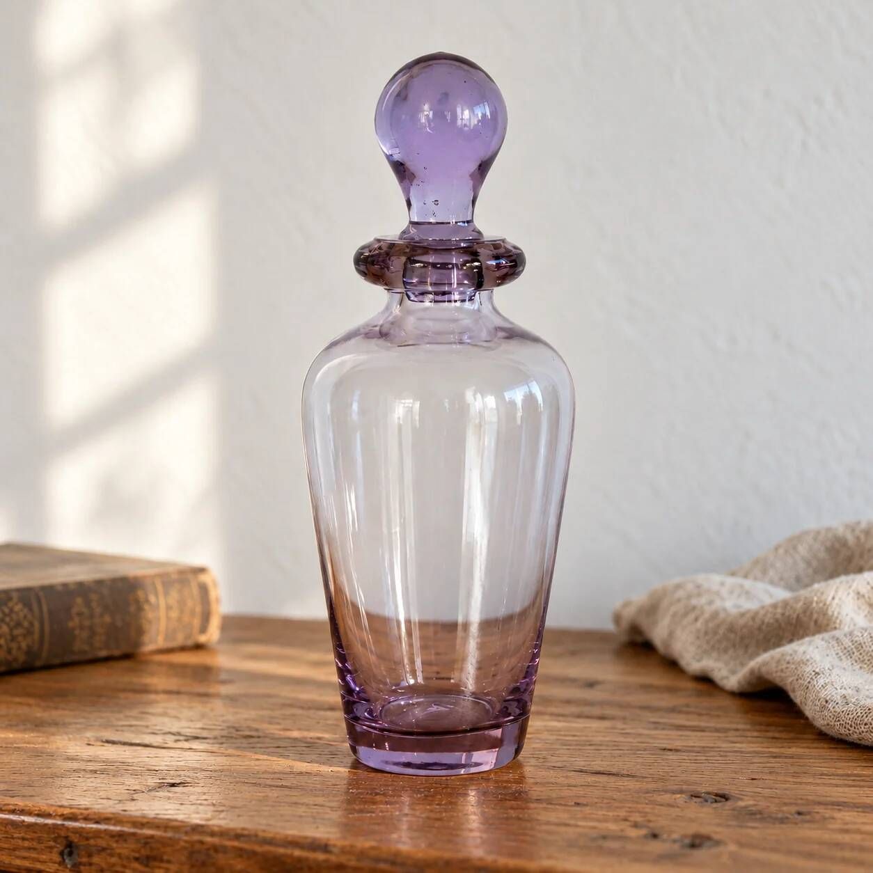 Vintage glass bottle in purple and transparent – Ball stopper – 21 cm