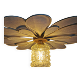 Suspension flower petals in rattan, white linen and vintage glass globe
