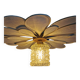 Suspension flower petals in rattan, white linen and vintage glass globe