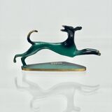 Hakuli - Sculpture en laiton patiné vert et noir — Chien de course Art déco