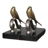 Vintage bookends, brass bird on black marble base, brass animals