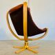 Svend Skippers vintage retro cognac leather swivel chair set 1970s